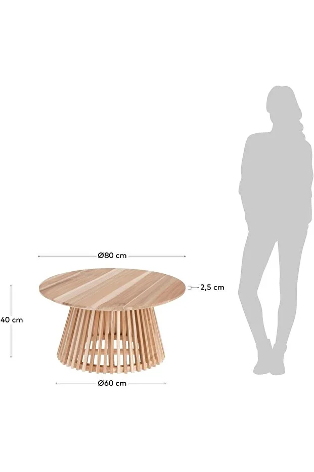 Side, Yuvarlak Çıtalı Orta Sehpa, Naturel, 80x41cm